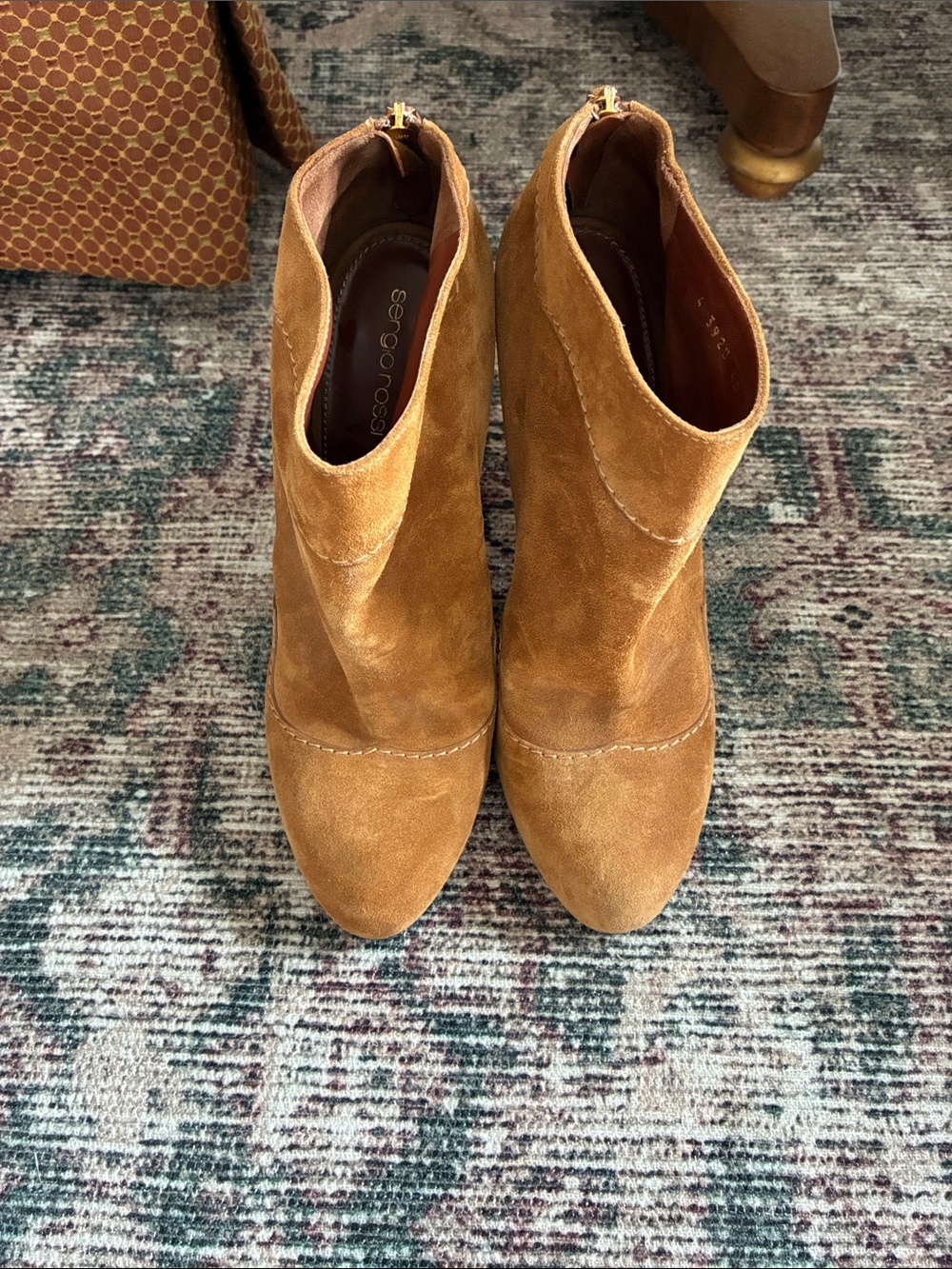 Sergio Rossi Caramel Suede Ankle Booties